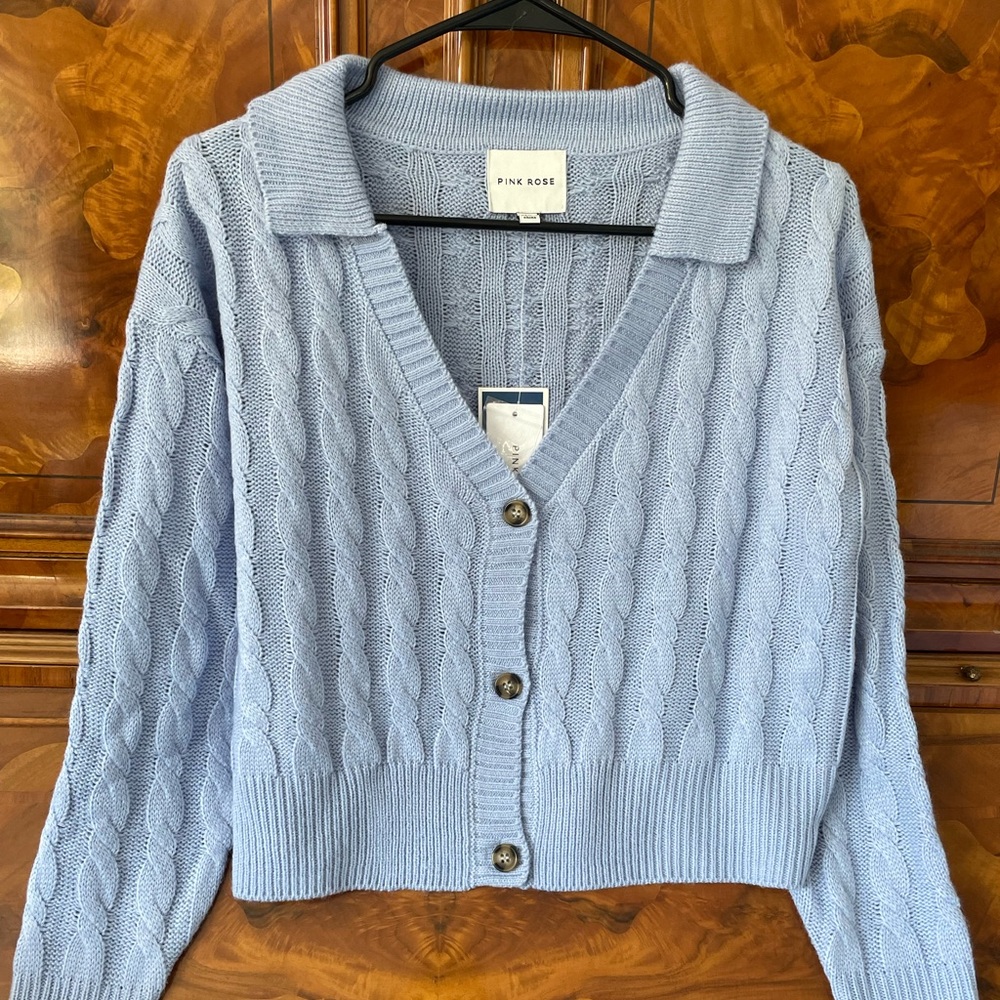 Knit button-up blue sweater